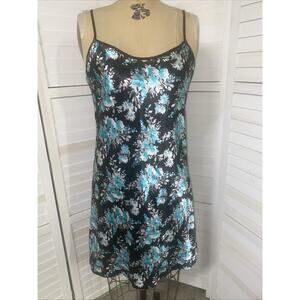 Flores Polyester Floral Nightgown Chemise Nightie Sz Small Black Teal White